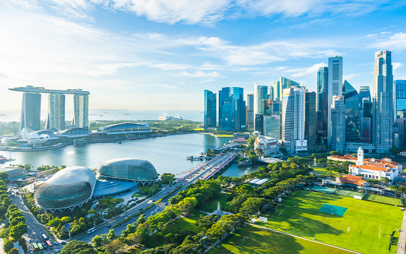 Singapore city skyline with Marina Bay Sands.