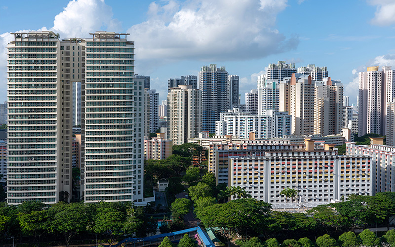 Residential buildings in Singapore's property market.