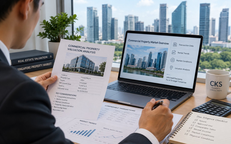 Real estate consultant analyzing a commercial property valuation report
